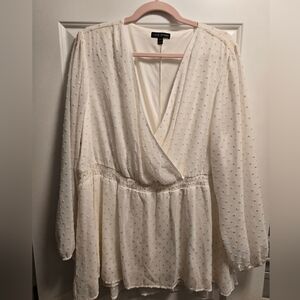 Lane Bryant Cream Swiss Dot Wrap Top